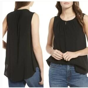 Madewell 100% Viscose Keyhole Memory Tank Top Sleeveless Pleat Size XXS Black
